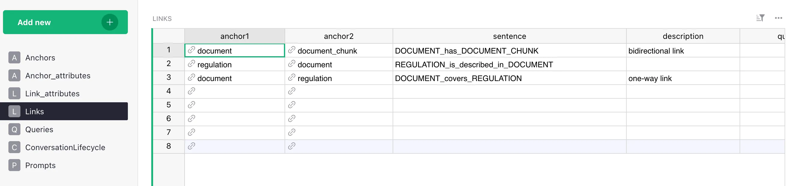 Links table